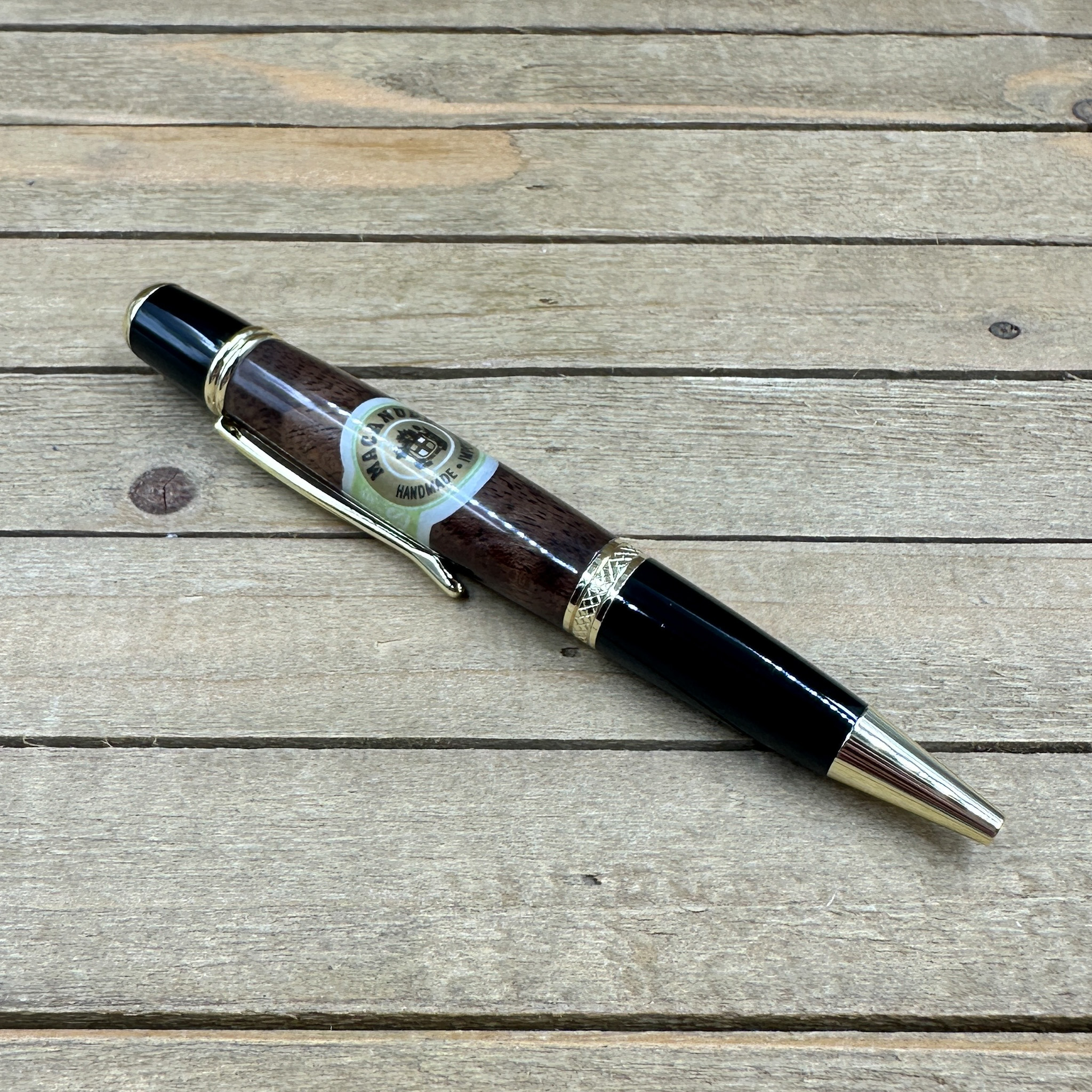Macanudo cigar label band and walnut wood ballpoint pen Macanudo cigar label band and walnut wood ballpoint pen