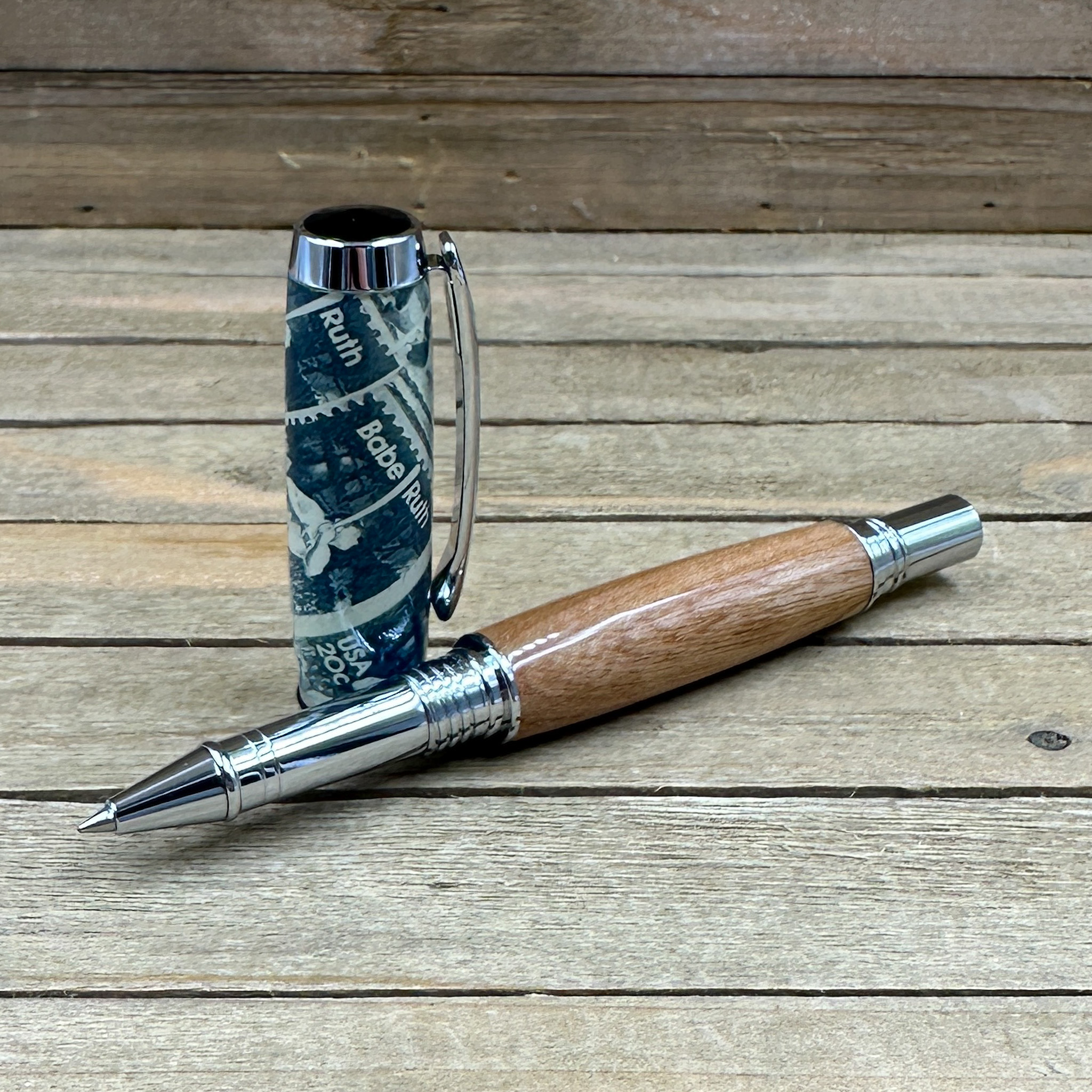 Babe Ruth USPS postage stamps and Yankee Stadium Bleacher wood rollerball pen Babe Ruth USPS postage stamps and Yankee Stadium Bleacher wood rollerball pen